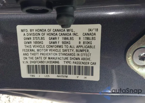 2018 Honda Civic Lx-P z USA, uszkodzony, nr VIN 2HGFC4B01JH304846